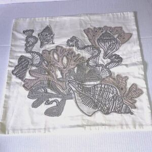 POTTERY BARN Nautical Beach Embroidered Coral Seashell Pillow Cover 20 x 20 inch